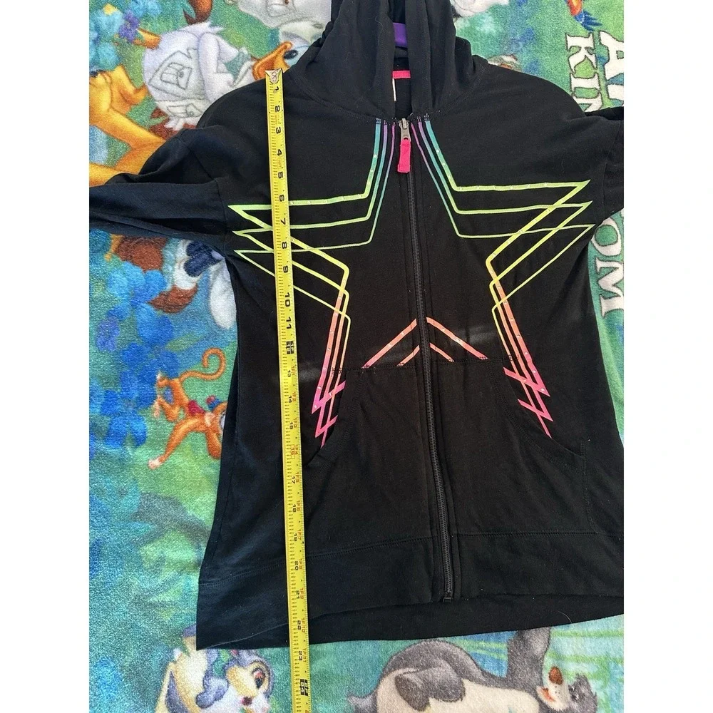Target Circo Zip Up Hoodie Girls L‎ 10/12 Black Neon Star Jacket Retro